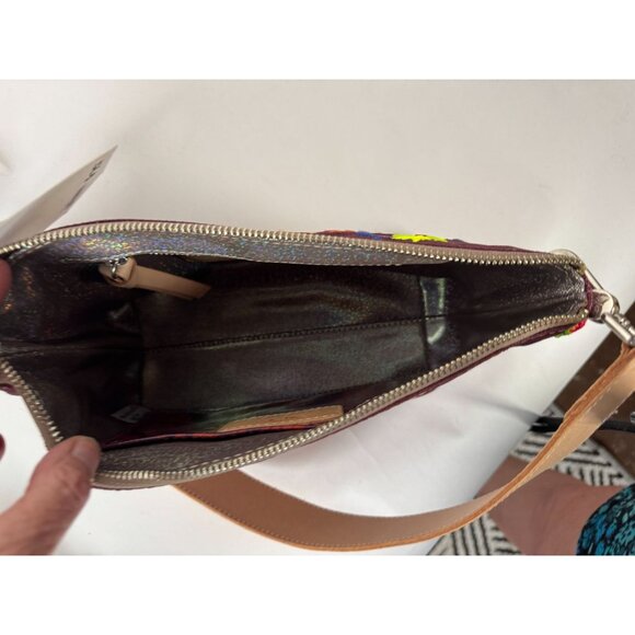 Consuela Vibrant Floral Embroidered Crossbody Bag With Leather Strap & Heart Pil - Picture 5 of 16